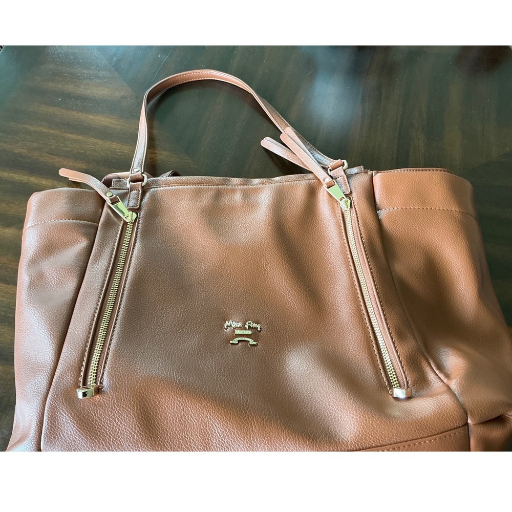 Miss Fong Diaper Bag Tote Vegan Leather Cognac Brown with Changing Pad Large OS